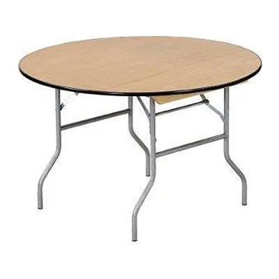 Round wood-top table with folding legs