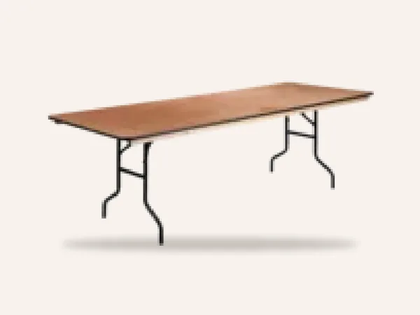 Thank Q rental rectangle banquet folding table with a wood top